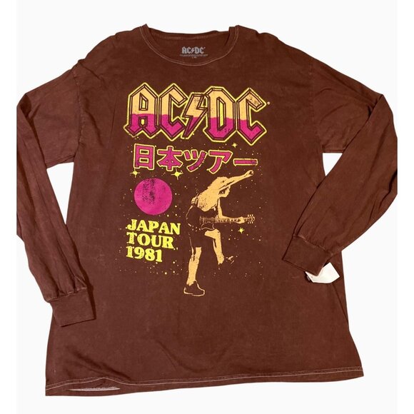 AC/DC Japan Tour 1981 Brown Graphic T-Shirt L/G 100% Cotton - Picture 1 of 8